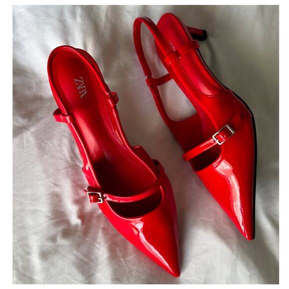 ZARA Red Patent Kitten Heels NWT | Viral Slingback Pumps - Picture 7 of 16